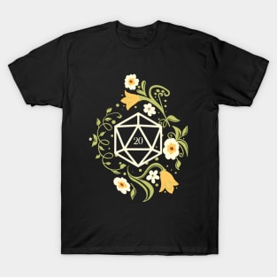 Polyhedral D20 Dice Plant and Flowers T-Shirt